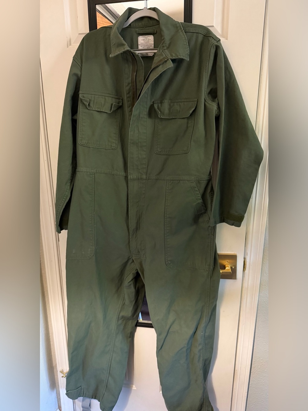 Vintage Military Utility Coveralls Olive Green Cotton Jumpsuit Large Workwear